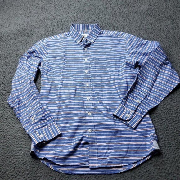 Frank & Oak Striped Button Shirt Blue Mens S Small Long Sleeve - Picture 2 of 7